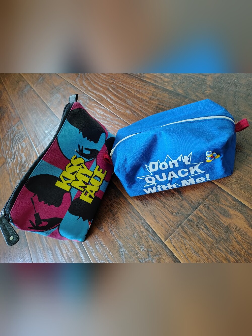 Handmade Donald Duck large blue zipper bag And Kiss Me Cosmetics Bag